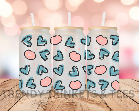 Blue Hearts Pink Lips Tumbler