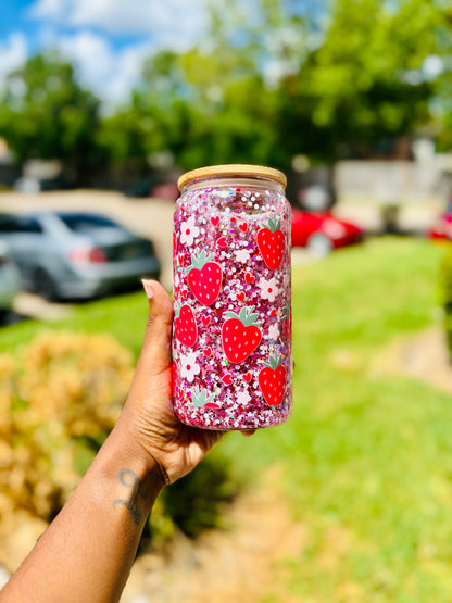 Strawberry and Pink Flower Snowglobe Tumbler | RTS